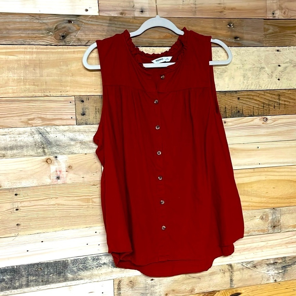 Sonoma size XXL rust color ruffle neck linen sleeveless blouse
